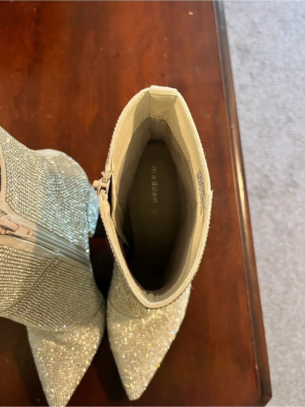 Madden Girl Silver Crystal Embellished Pointed Toe Block Heel Ankle Boots